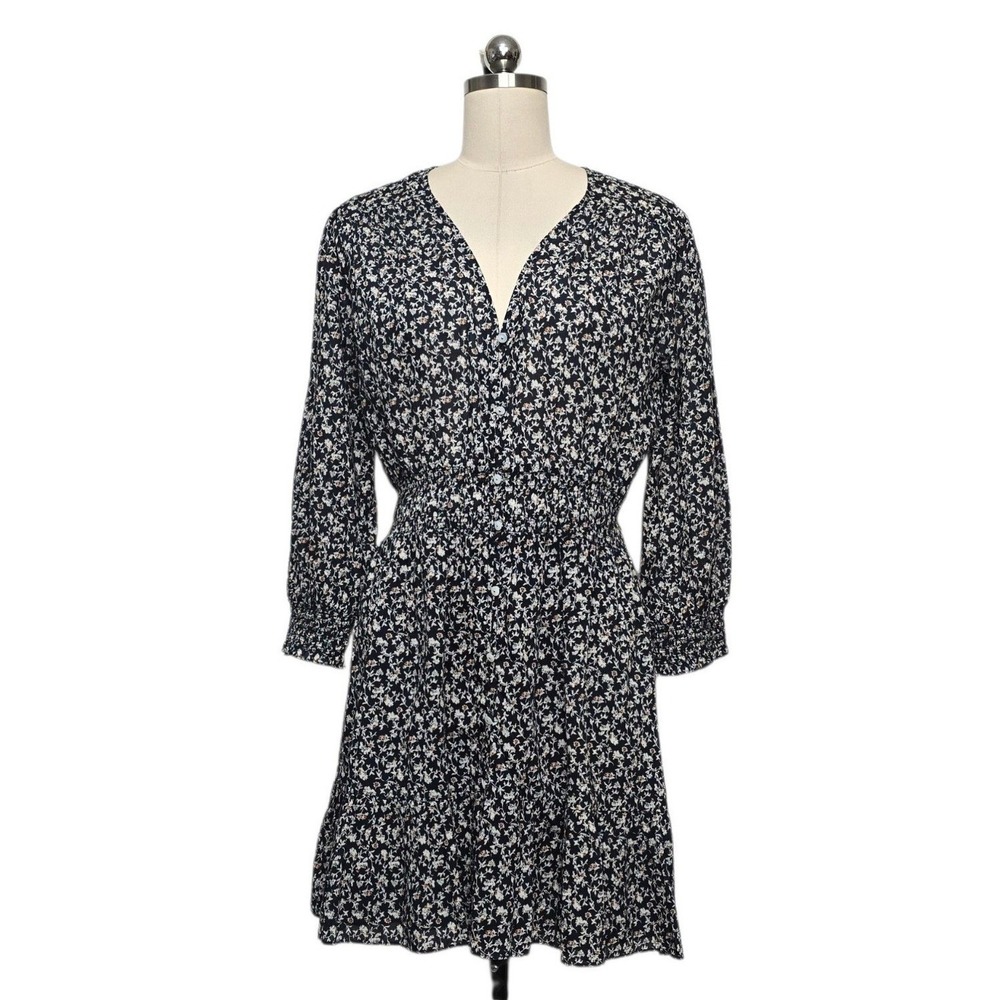 Veronica Beard Navy Floral Cotton Smocked Mini Dress Women's Size 8 Lightweight